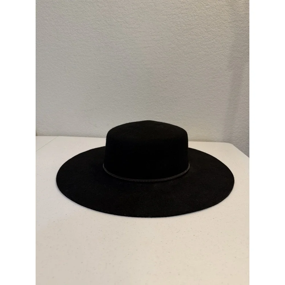 FRYE 100% Percent Wool Fedora Hat Black Size Medium/Large Leather Band